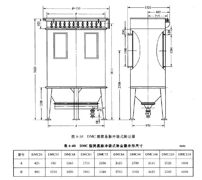 DMC型簡易脈衝袋式除塵器外形尺寸